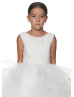 Beaded White Lace Tulle V Back Ruffled Flower Girl Dress